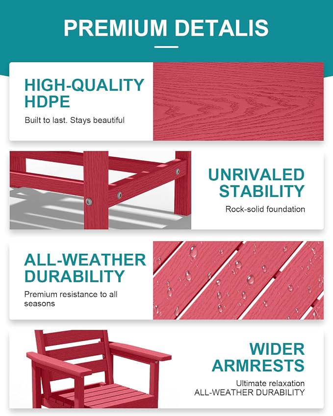 PLUUV Patio Dining Chair Set of 2, All Weather HDPE Outdoor Dining Chair with Wide Armrests & Ergonomic Design, Outdoor Patio Chairs for Backyard, Balcony, Reddish