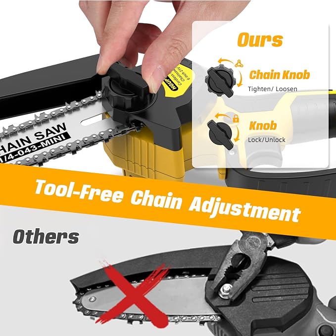 6 Inch Mini Chainsaw Cordless,Upgraded Electric Chainsaw with Battery level display and Tool-Free Tensioner,Portable Mini Chain saw for Trees Branches Trimming,Wood Cutting