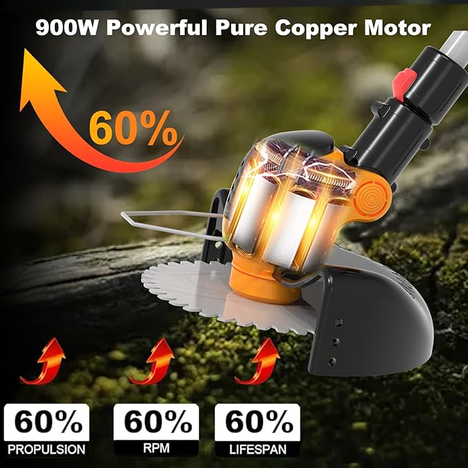 Electric Weed Wacker Cordless Eater Battery Powered, String Trimmer with 21V/4.0Ah Battery Operated & Wheels 3 Types Blades, 3 in 1 Stringless Grass Trimmer/Edger/Brush Cutter for Garden Yard Lawn