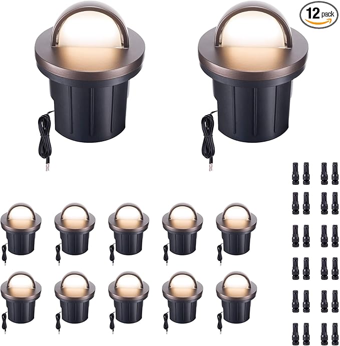 3000K Low Voltage Well Lights, 12 Pack 6W 420LM LED 12V In-Ground Landscape Lights, IP67 Waterproof Aluminum Oil-Rubbed Bronze, Directional Outdoor Lighting for Garden, Tree