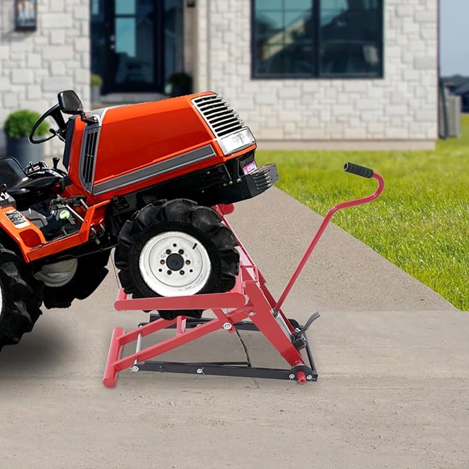 350LBS Hydraulic Lawn Mower Lift,Adjustable Wheel Span (22.44-48.11in) Zero Turn/Riding Mower Jack, Heavy Duty Q235 Steel Lawn Mower Lift Jack for Lawn Mowers Repair