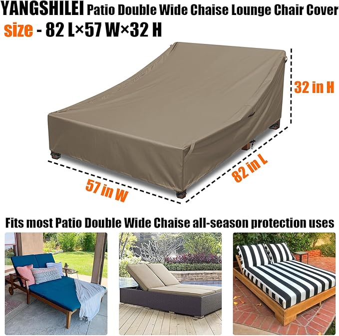 Double Chaise Lounge Cover Outdoor 100% Waterproof Weather-resistant Polyester Fabric Patio Double Wide Lounge Chair Covers All-season Weatherproof Protection Cover for Outdoors Furniture, Camel