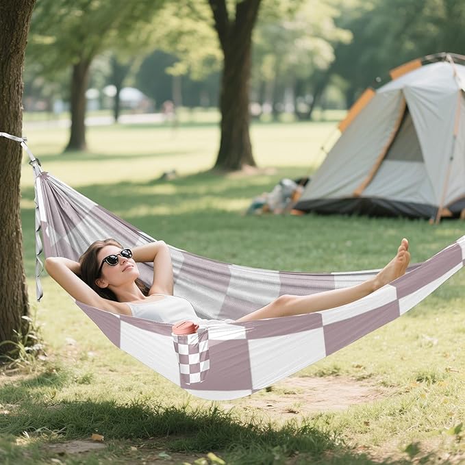 Brown Plaid Textured Pattern 330lb Capacity Hammocks with Tree Straps Indoor Hammock for Outside Patio Backyard Poolside hamaca inflable para Piscina