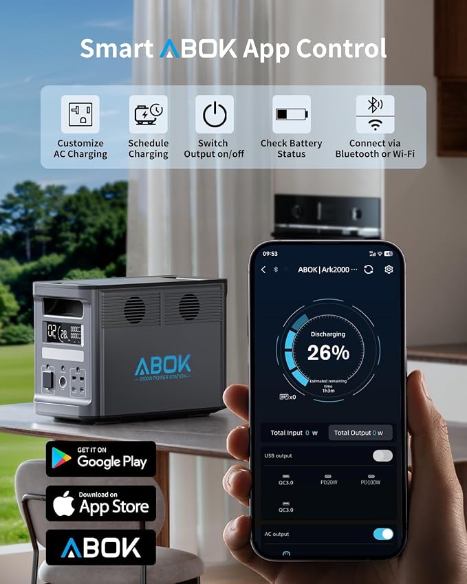 1536Wh Extra Battery ABOK LiFePO4 Battery, pairs with Ark2000, Expandable up to 4.6kWh, 1.3 Hr Fast Charge, App, 2000W Solar Generator for Camping, Emergency, RV, Clean Energy