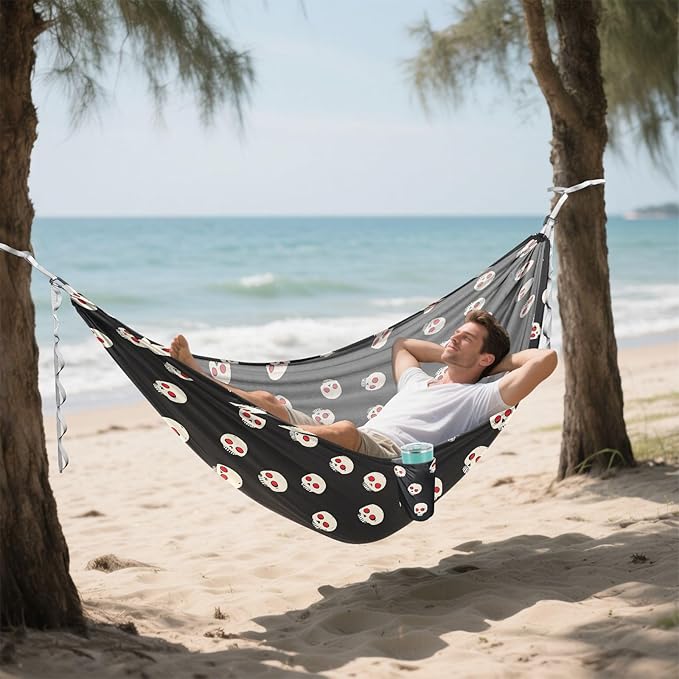 Camping Hammock Outdoor Hammocks for Outside Skull Red Dot Beach Trees Portable Lightweight with Pockets Tree Straps Indoor