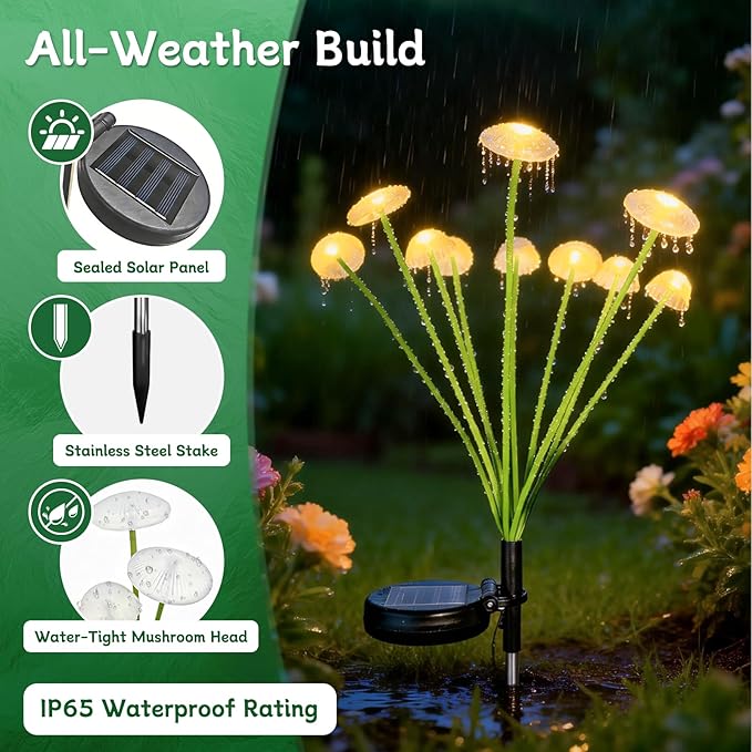 2Pcs Solar Jellyfish Lights Outdoor, Warm White LED Garden Stake Lights Waterproof, Decorative Solar Lights for Yard Patio Lawn Pathway Landscape Lighting