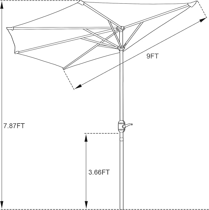 Half Patio Umbrella - 9ft Outdoor Patio Canopy with Easy Hand Crank - Condo, Townhouse, or Balcony Furniture by Villacera (Brown)