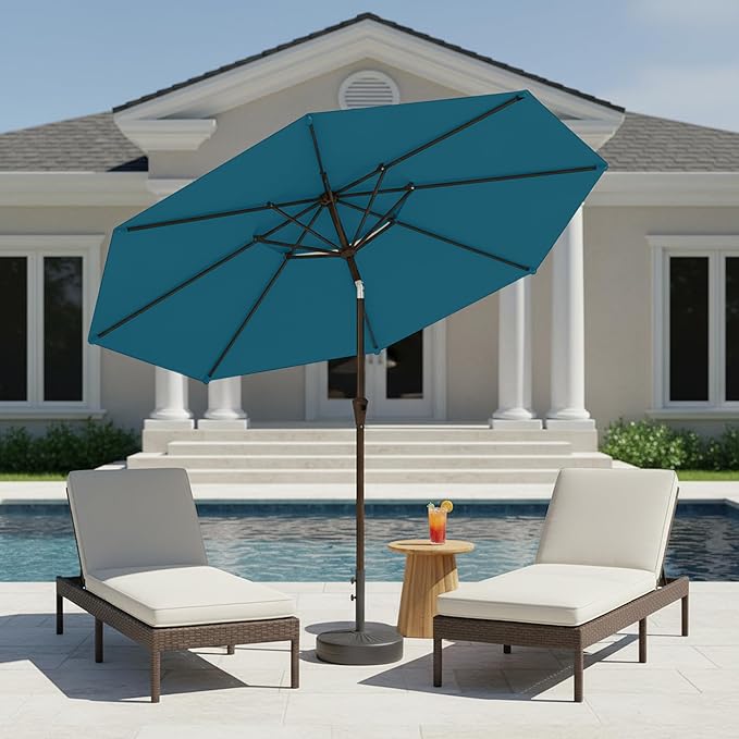 9ft 2-Tiers Patio Umbrella,Outdoor Market Table Umbrella with Push-Button Tilt & Crank | UV Protection,Suit for Backyard,Garden,Pool,Deck(Lake Blue)