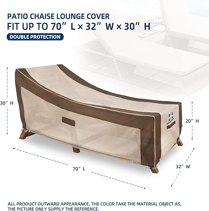 HAMLER Lounge Chair Cover, Heavy Duty Chaise Lounge Covers Outdoor Waterproof 2 Pack, Outdoor Furniture Covers for Patio Furniture Fits up to 70L x 32W x 30H Inch, Brown & Beige