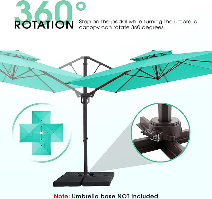 JEAREY 10ft 2-Tier Cantilever Patio Umbrella, Large Square Outdoor Offset Umbrella with Double Top Vent and 360-degree Rotation for Garden, Deck, Pool, Patio, Peacock Blue