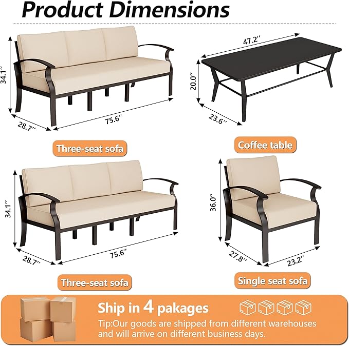 Aluminum Patio Furniture Set with Coffee Table,8 Seats Metal Modern Outdoor Furniture w/5.1" Thick Cushions,Patio Sectional for Patio,Backyard,Sand