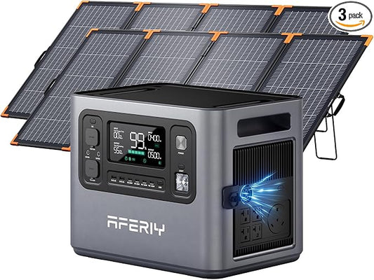 AFERIY P280 Portable Power Station 2800W (Peak 5600W) with 2pcs 400W Bifacial Solar Panel,120V 2048Wh LiFePO4 Battery Backup,Solar Generator for Home Use,Outdoor Camping,Power Outage,Camping,RV