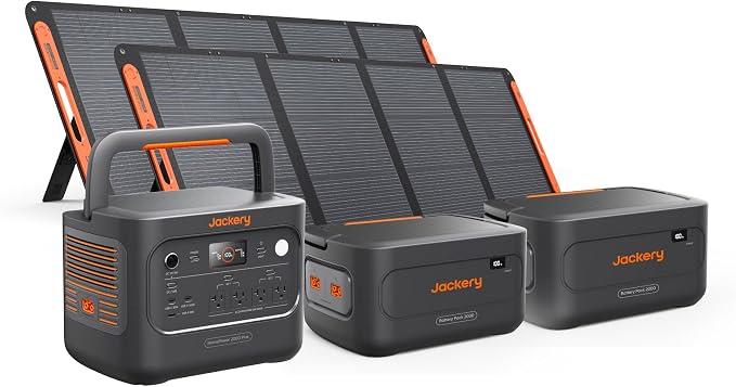 Jackery HomePower 2000 Plus v2 Portable Power Station with 2x Battery & 2x200W Solar Panels, 2200W AC Output, 2048Wh LFP Battery, Expandable to 12kWh, Essential Home Backup for Outages & Emergencies