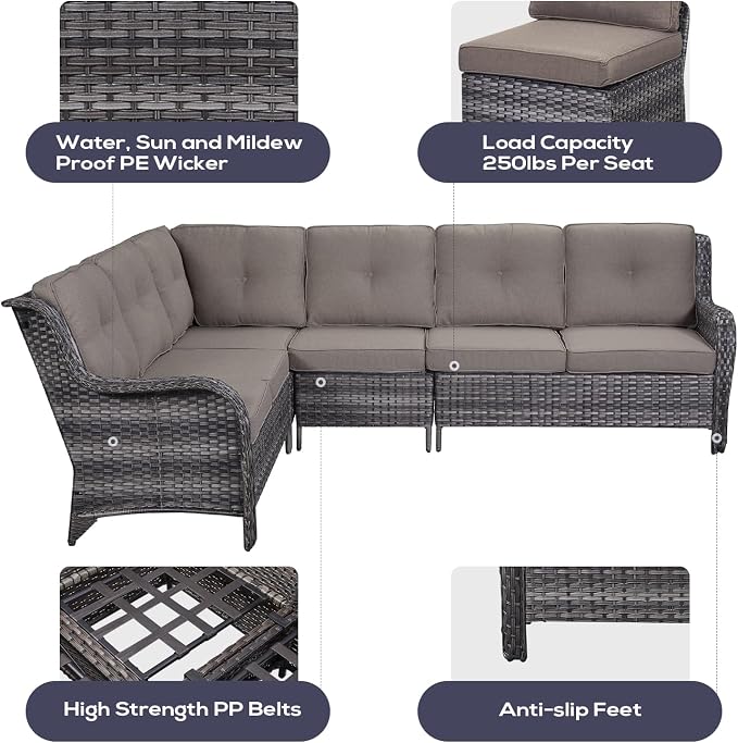Belord 8 Piece Wicker Patio Furniture Set, Outdoor Swivel Rocker Chairs Set of 2 with Ottomans and Sectional Couch, All Weather Patio Conversation Furniture Set, for Pool,Yard Gray Wicker/Gray