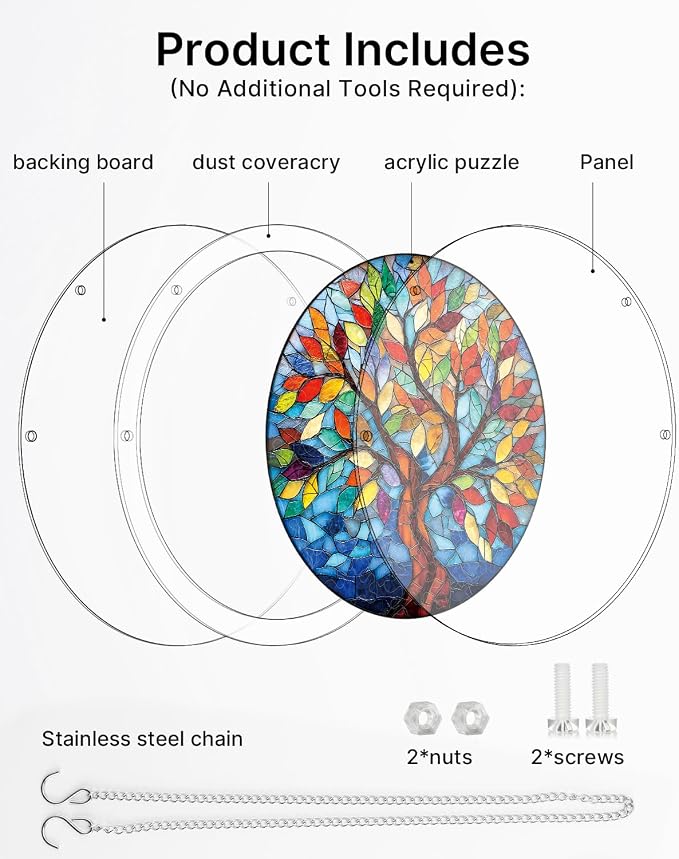 Acrylic Suncatcher Puzzle, Tree of Radiant Glass-7.4 in | DIY Suncatcher Puzzle Kits for Adults, Acrylic Jigsaw Puzzle Suncatcher, Garden&Window Hanging Decor, Unique Gift