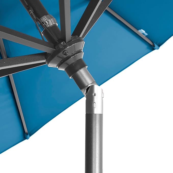 California Umbrella 12-Year-Non-Fading, 9Ft Premium Sunbrella Patio Umbrella, Hand-Crank, Button-Tilt, Gray Frame, Regatta Fabric