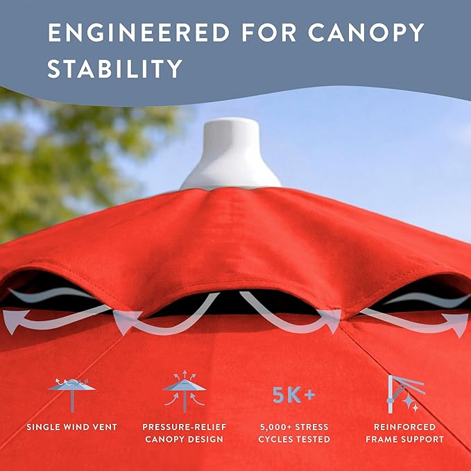 California Umbrella 8-Year Protection 7.5 Ft Outdoor Patio Umbrella, Solstice Fade-Resistant Fabric, Auto-Tilt, Heavy Duty Aluminum Frame, 8 Reinforced Ribs for Pool or Deck, White Pole, Sunset