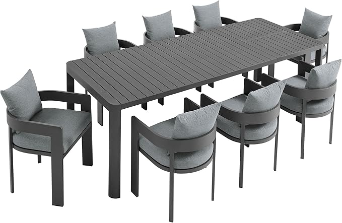 Modway Tahoe Aluminum 9-Piece Patio Dining Set in Gray Gray