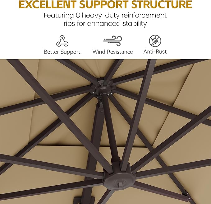 HASLE OUTFITTERS 10x13 FT Patio Cantilever Umbrella, Outdoor Large Offset Rectangular Double Top Heavy Duty Umbrellas with 360° Rotation for Pool Garden Deck，Beige