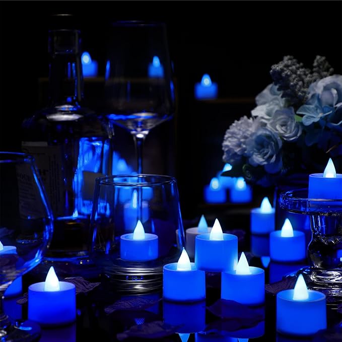 Coume 6000 Pcs Artificial Rose Petals with 72 Pcs Flameless LED Candles Romantic Decorations Fake Candles Anniversary Decorations for Valentine's Day Wedding Night(Blue)