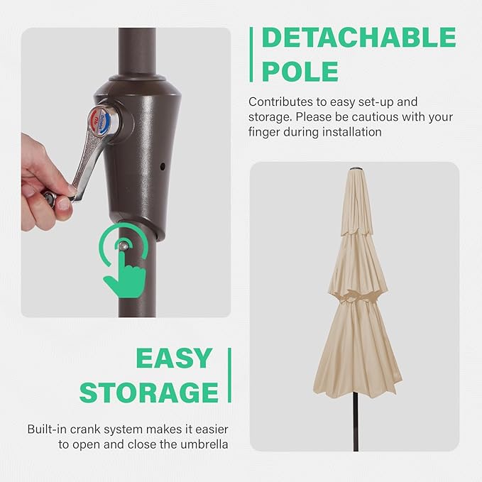 JEAREY 3 Tiers 9 FT Patio Umbrellas Outdoor Table Umbrella with Push Button Market Umbrella 8 Sturdy Ribs UV Protection Waterproof for Garden,Beige