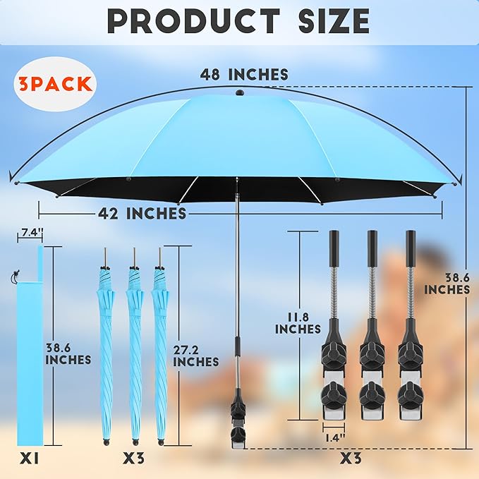 Beach Umbrella, 360 ° Chair Umbrella with Clamp, UPF50+ Shade for Beach, Sand, Patio, Yard (Not Includ Chair)