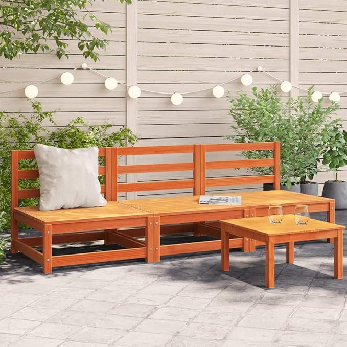 27.6" Modular Outdoor Sofa, Patio Sectional Armless Couch in Waxed Solid Pine Wood, Small Space Balcony Furniture Set for Garden, Terrace or Backyard