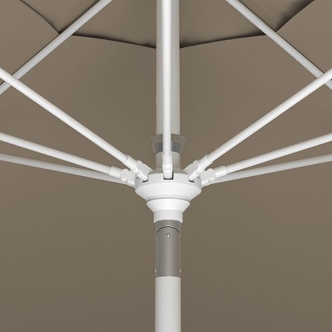 California Umbrella 11Ft Sunbrella Patio Umbrella, Fiberglass Ribs, Hand-Crank, Tilt-Collar, White Frame, Taupe Fabric