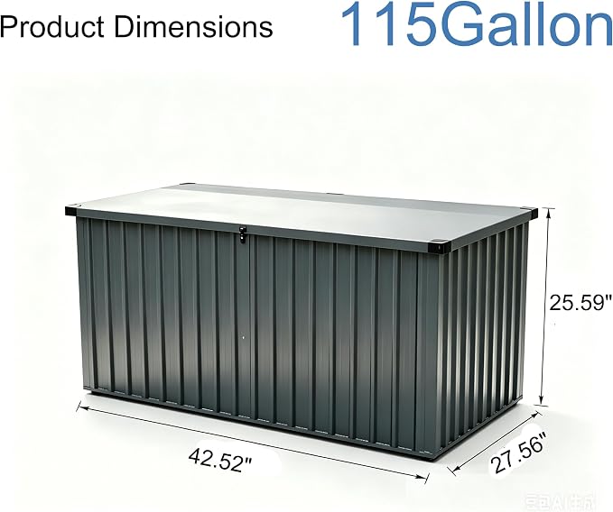 Garvee Outdoor Storage Box, 115 Gallon Waterproof Metal Storage Box, Outdoor Deck Boxes, UV Resistant Patio Storage Box with Lockable Lid for Patio Furniture Cushions, Pillows, Garden Tools, Blank