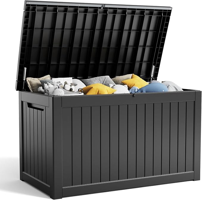281 Gallon Outdoor Storage Box Lockable Waterproof Deck Box, Weatherproof UV-Resistant Durable Large Patio Storage Container for Patio Cushions, Garden Tool Pool Accessories, Furniture Pillow
