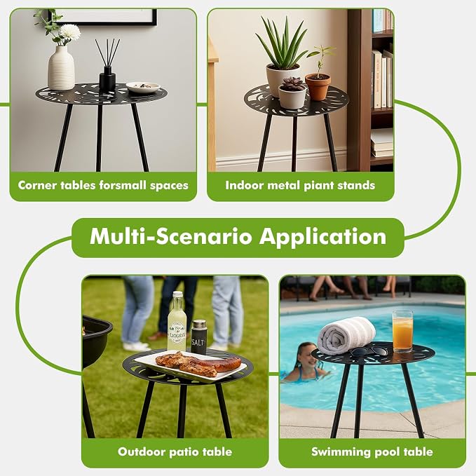 Party Zealot 1 Pack Extra-Large Metal Outdoor Side Tables 18 Inches Outside End Table for Patio Round Accent Garden Corner Table for Small Spaces, Balcony, Porch Plant Stand Indoor