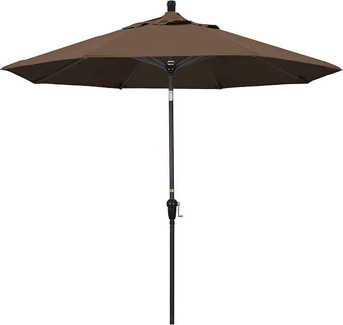 California Umbrella 9' Round Aluminum Market Umbrella, Crank Lift, Auto Tilt, Bronze Pole, Sunbrella Spectrum Cilantro