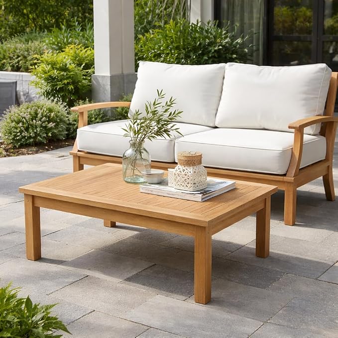 Hives & Honey Pavilion Outdoor Teak Coffee Table, Solid Grade-A Teak Wood, Weather-Resistant Patio Table for Deck, Garden, Poolside