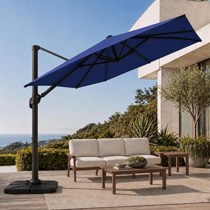 Cantilever Patio Umbrella, Large Square Outdoor Offset Umbrella with Aluminum Pole, 360-degree Rotation for Garden, Deck, Pool