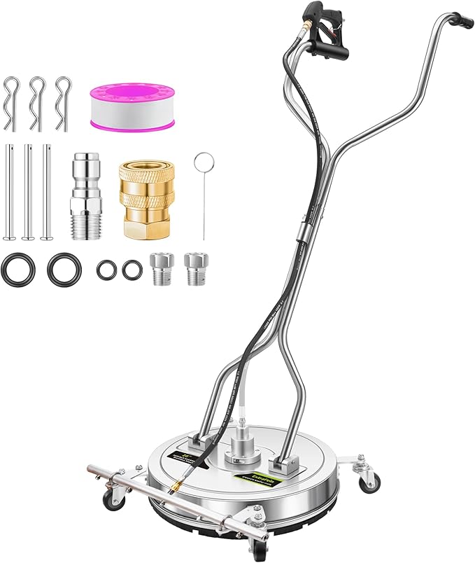 20" Pressure Washer Surface Cleaner Plus with 5 Nozzles Water Broom | Stainless Steel Dual Handle Power Washer Surface Cleaner for Patio Decker Concrete Driveway, 4000 PSI