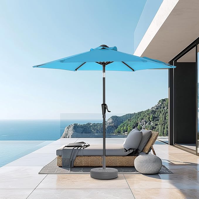 HOMSHADE 7.5ft Outdoor Patio Umbrella - Market Table Pool Deck Umbrella UPF50+ UV Protection with Push Button Tilt, Crank and 6 Sturdy Ribs (Light Blue, No base)
