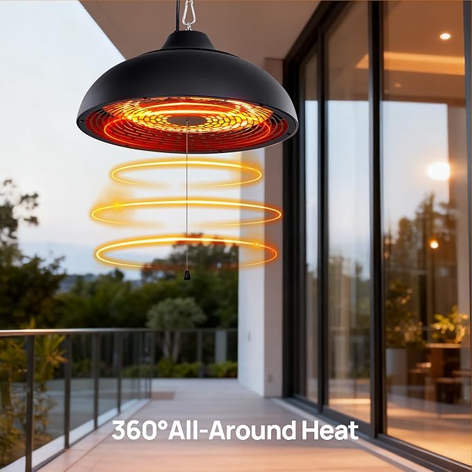 Hanging Patio Heater, Ceiling Mounted, Electric Patio Heater, Built in Temperature Control, Suit for Outdoor/Indoor, Garage, Greenhouse, 600W/900W/1500W