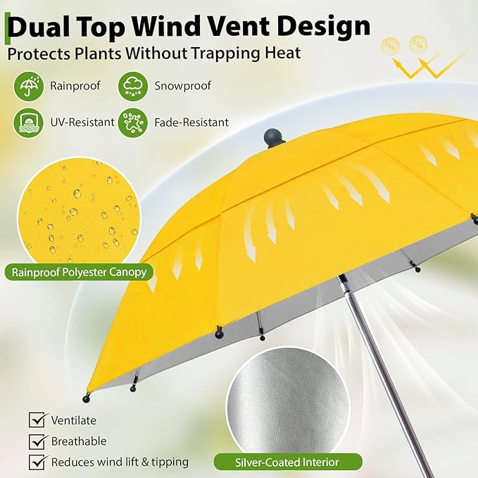 Plant Umbrellas, 5Pack 360°Adjustable Garden Umbrella for Outdoor Plants,24” Large Sun Shade for Garden Beds Potted Plants, 47.8" High Plant Shade Cover Umbrellas for Sun-Sensitive Plants