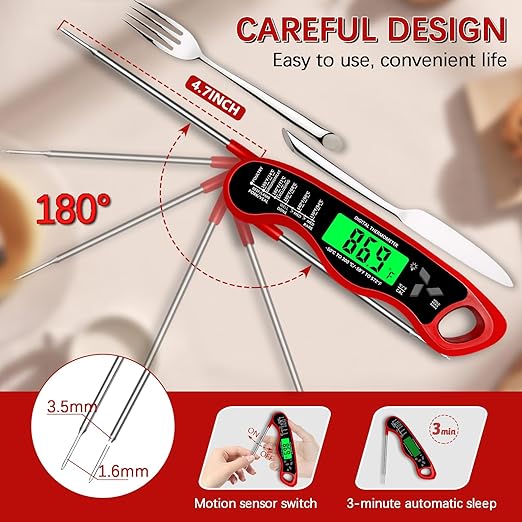 Meat Thermometer Digital，IP67 Waterproof Cooking Thermometer with Backlight, Calibration & Hold Function，Food Thermometer for Cooking,Outdoor Grilling
