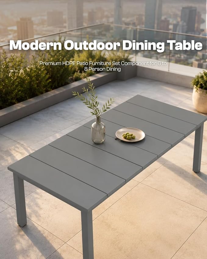 75.2" Outdoor Dining Table for 4-6 People, Patio Dining Outdoor Table with Umbrella Hole, All Weather Patio Table for Backyard, Deck and Garden, Gray