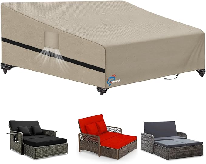 SIRUITON Garden Patio Rattan Daybed Cover Patio Bed Cover 69" W x 71" D x 31.5" H,Heavy Duty 420D Oxford Waterproof Outdoor Double Sofa/Patio Bed Lounger Covers
