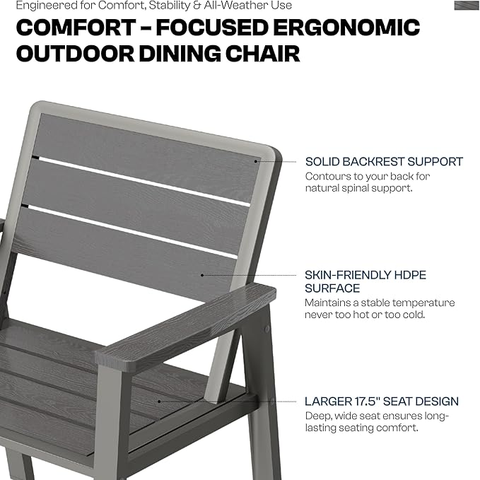 7 Piece Patio Dining Set for 6, Outdoor HDPE Table and Chairs with Umbrella Hole, All Weather Outdoor Furniture for Backyard, Deck, Lawn, Poolside, Grey