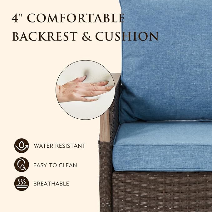 MELLCOM 3 Pieces Patio Furniture Set, Wicker Swivel Glider Chairs with Side Table and Thick Cushions, All Weather Rattan Bistro Set for for Patio, Garden, Backyard and Porch