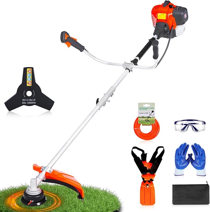 52CC Gas Weed Eater, 3-in-1 String Trimmer/Brush Cutter/Edger – 18″ Cutting Swath, Balanced 18.5LB Design, Full-Crank 2-Stroke Engine, Quick-Start System for Effortless Yard Care (PT6091)