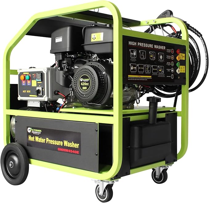 Green-Power America 4000 PSI 4 GPM Gas Hot Water Pressure Washer, Electric Start Commercial Gas Engine, Movable Heavy Duty Power Washer for Car Detailing, Home Yard, Driveway, Industrial Cleaning