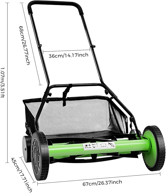 20-Inch Push Reel Lawn Mower, Walk-Behind 4-Wheel Manual Mower for Residential Lawn & Garden, Eco-Friendly Quiet Reel Mower for Homeowners