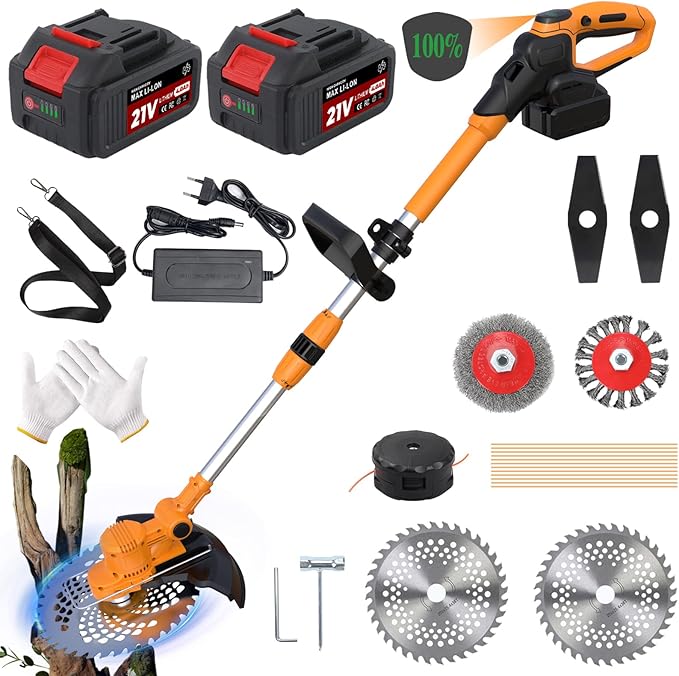 Electric Weed Wacker, Cordless Weed Eater Battery Powered, 5-in-1 String Trimmer Weedeater, 750W Brushless Motor, 2 x 4.0Ah Batteries & Charger, Grass Trimmer/Brush Cutter for Garden Lawn(Orange)