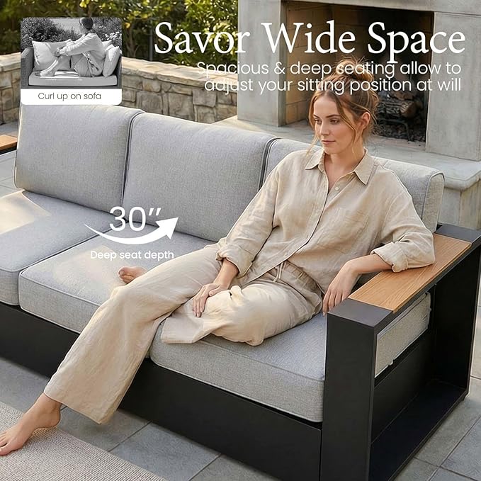 LayinSun 4 Pieces Aluminum Patio Furniture Set with Coffee Table, Oversized Outdoor Conversation Set 4 Seats with 6" Thick Cushions for Outside Porch, Balcony, Deck