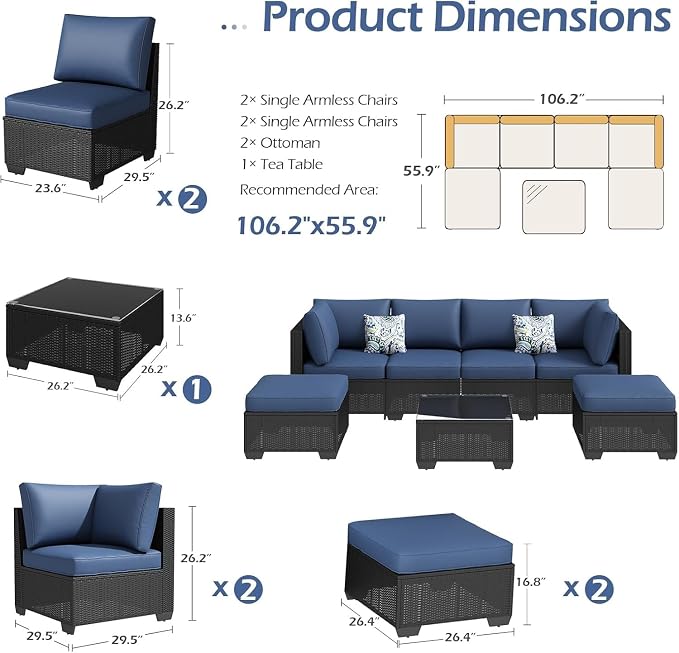 7 Piece Outdoor Patio Furniture Set with Cushions, PE Rattan Wicker Sectional Furniture Chair Set with Tea Table, Modular Patio Sofa for Garden, Backyard, Balcony Outdoor Lounge Area(Beige2)