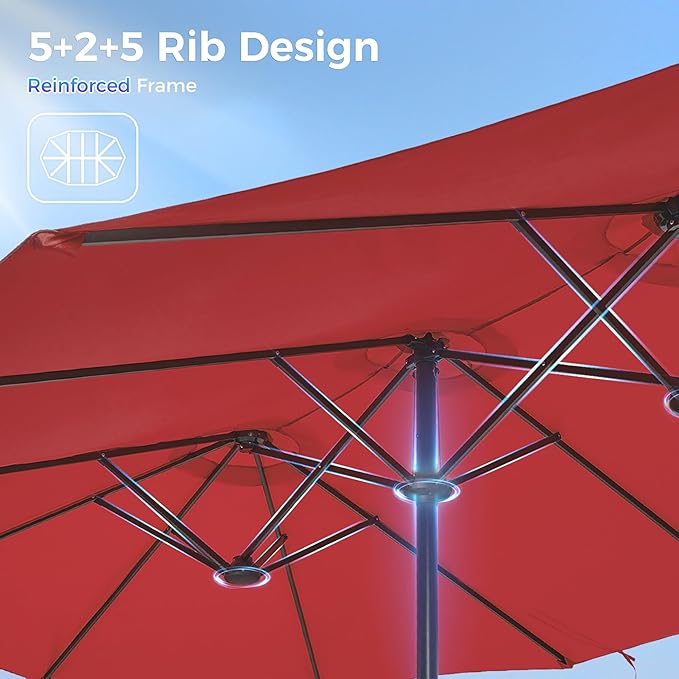 SUPERJARE 13FT Outdoor Patio Umbrella with Base Included, Double Sided Pool Umbrellas with Fade Resistant Canopy, Large Table Umbrella for Deck, Market, Backyard - Burgundy